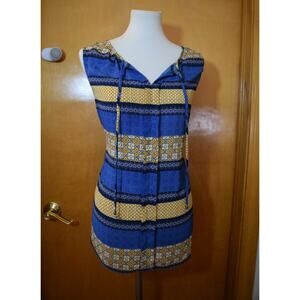 CB Established 1962 Tunic Top Blouse Womens XL Sleeveless V Neck Blue Gold